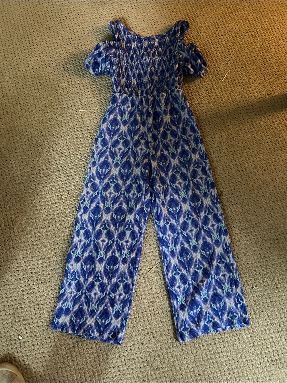 Zara Blue Patterned Smocked Girls' Jumpsuit